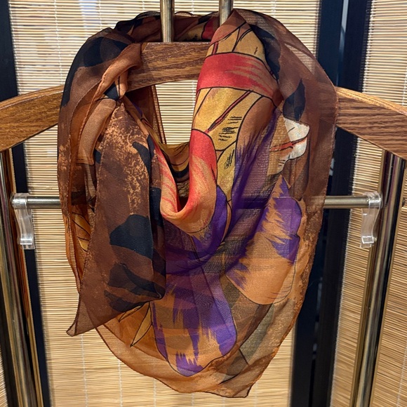 Accessories - Women's Lightweight Floral Print Scarf - Brown & Purple